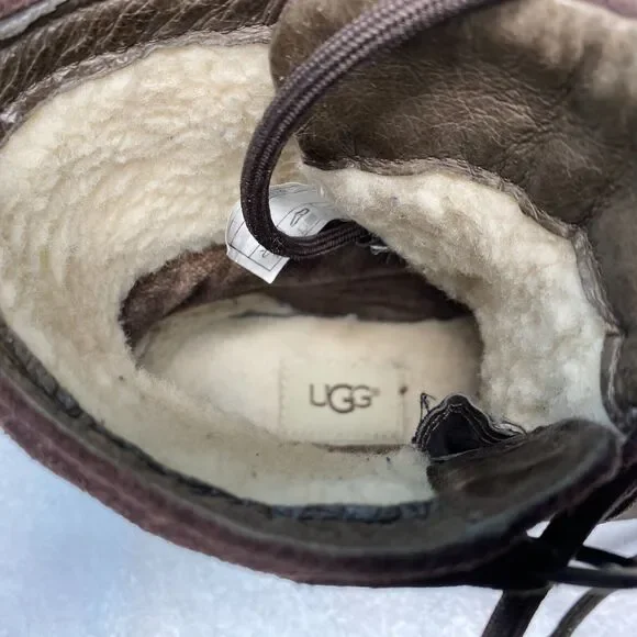 UGG Azaria Boots Women 6.5 Brown Suede Leather Waterproof Shearling Lined Casual - Picture 8 of 11